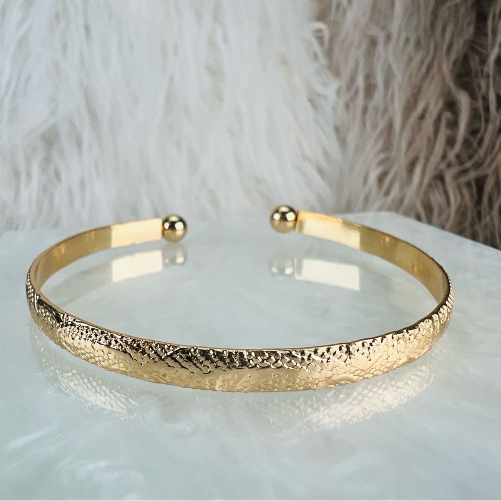 Goldtone Textured Stackable Cuff Bracelet - image 6